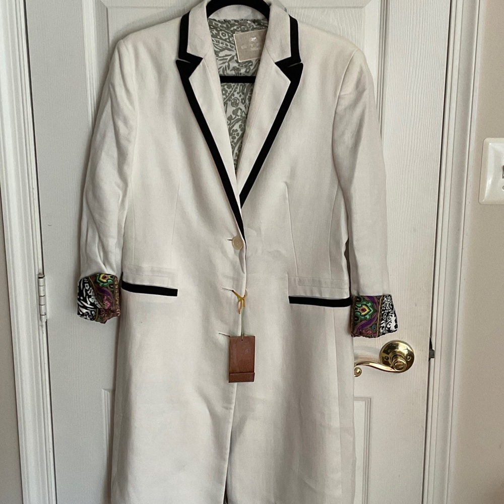 NWT ETRO white linen coat eu48 12 black accent, ETRO multi color paisley lining